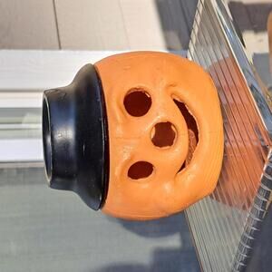 Vintage Halloween Pumpkin w Top Hat 'Little Dumpling'  Votive Candle Holder